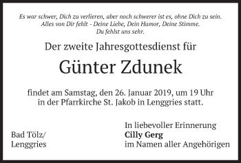 Traueranzeige von Günter Zdunek von merkurtz