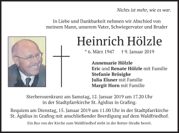 Traueranzeige von Heinrich Hölzle