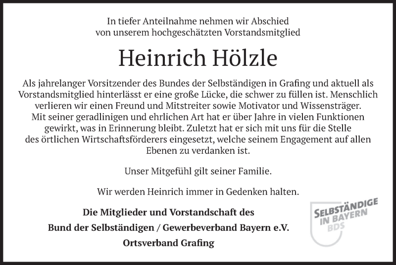  Traueranzeige für Heinrich Hölzle vom 12.01.2019 aus merkurtz
