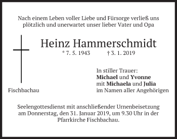 Traueranzeige von Heinz Hammerschmidt von merkurtz