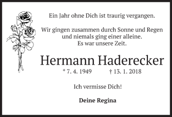 Traueranzeige von Hermann Haderecker von merkurtz