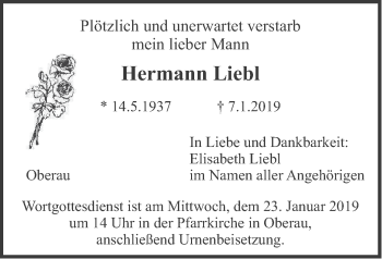 Traueranzeige von Hermann Liebl von merkurtz