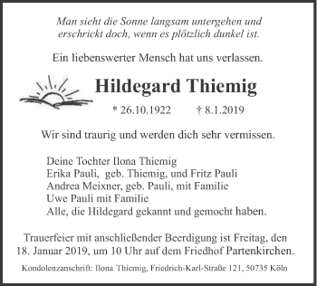 Traueranzeige von Hildegard Thiemig von merkurtz