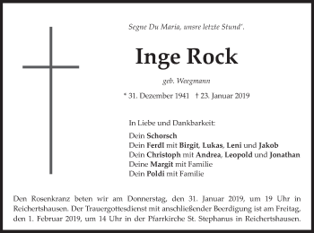 Traueranzeige von Inge Rock von merkurtz