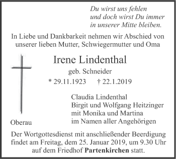 Traueranzeige von Irene Lindenthal von merkurtz