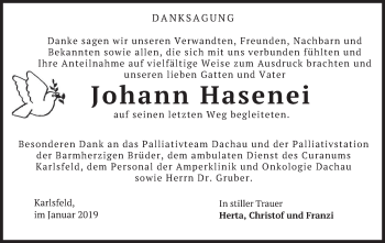 Traueranzeige von Johann Hasenei von merkurtz