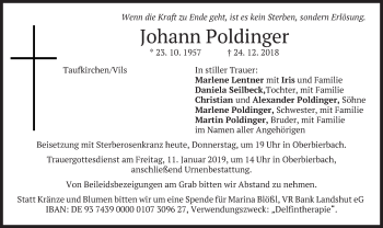 Traueranzeige von Johann Poldinger von merkurtz