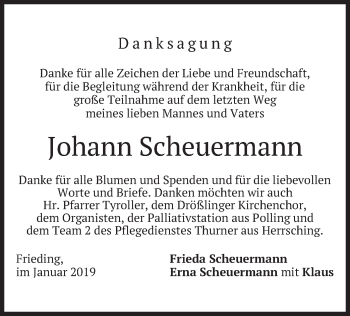 Traueranzeige von Johann Scheuermann