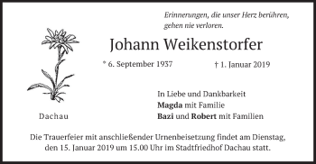 Traueranzeige von Johann Weikenstorfer von merkurtz