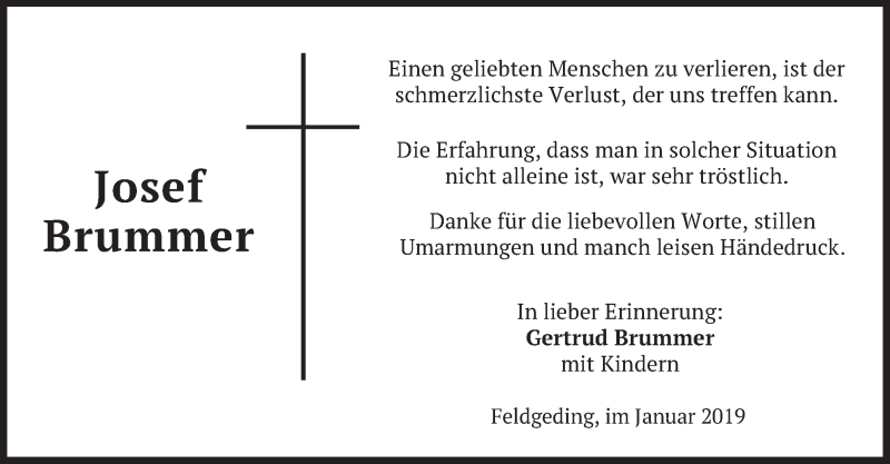  Traueranzeige für Josef Brummer vom 19.01.2019 aus merkurtz