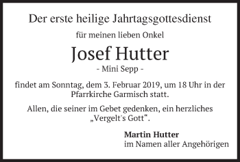 Traueranzeige von Josef Hutter von merkurtz