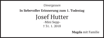 Traueranzeige von Josef Hutter von merkurtz