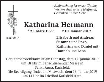 Traueranzeige von Katharina Hermann von merkurtz