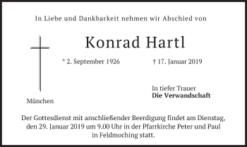 Traueranzeige von Konrad Hartl von merkurtz