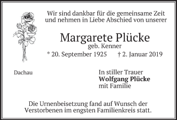 Traueranzeige von Margarete Plücke von merkurtz