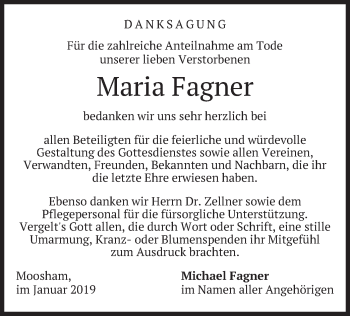 Traueranzeige von Maria Fagner von merkurtz