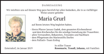 Traueranzeige von Maria Grurl von merkurtz