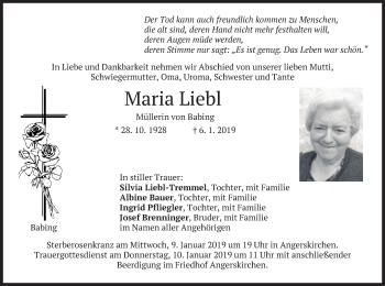 Traueranzeige von Maria Liebl von merkurtz