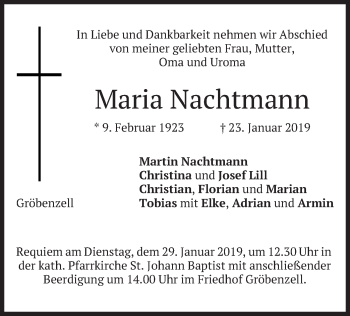 Traueranzeige von Maria Nachtmann von merkurtz