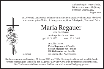 Traueranzeige von Maria Regauer von merkurtz
