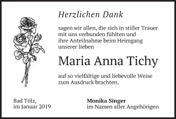 Traueranzeige von Maria Anna Tichy von merkurtz