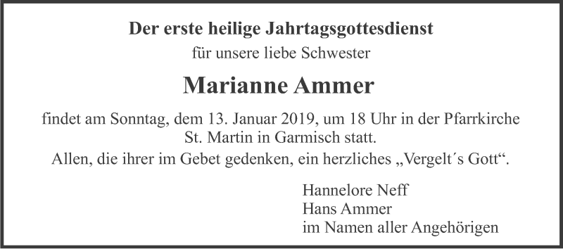  Traueranzeige für Marianne Ammer vom 10.01.2019 aus merkurtz