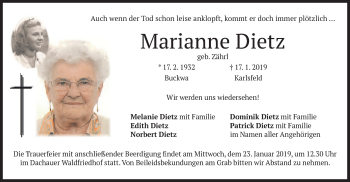 Traueranzeige von Marianne Dietz von merkurtz