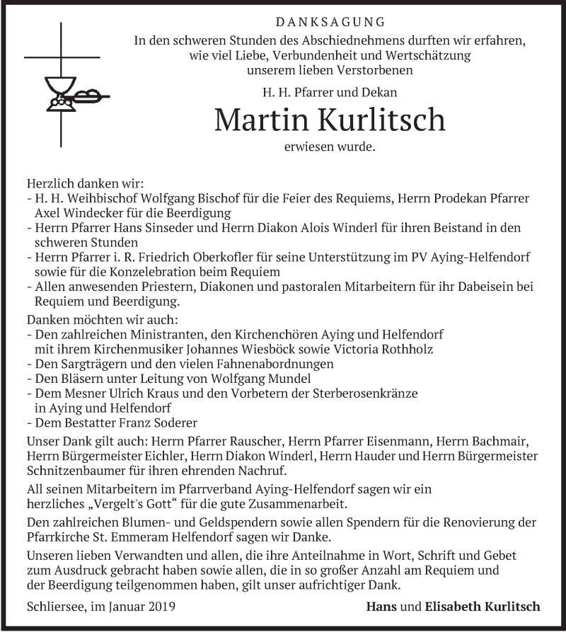  Traueranzeige für Martin Kurlitsch vom 26.01.2019 aus merkurtz