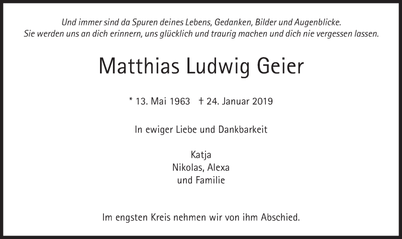 Traueranzeigen von Matthias Ludwig Geier | trauer.merkur.de