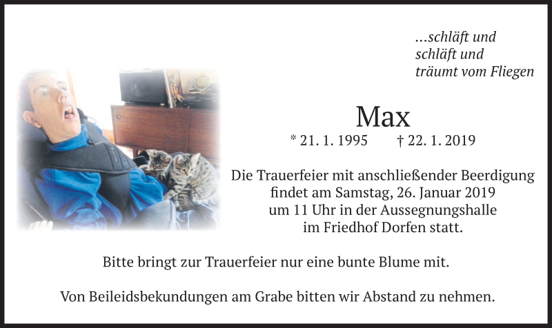  Traueranzeige für Max  vom 24.01.2019 aus merkurtz