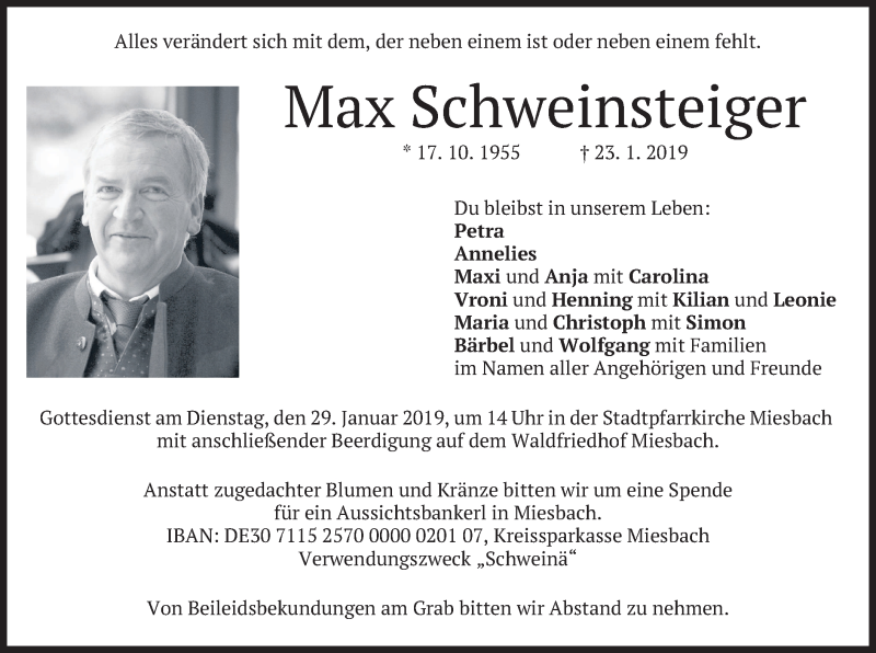  Traueranzeige für Max Schweinsteiger vom 26.01.2019 aus merkurtz