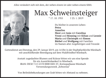 Traueranzeige von Max Schweinsteiger von merkurtz
