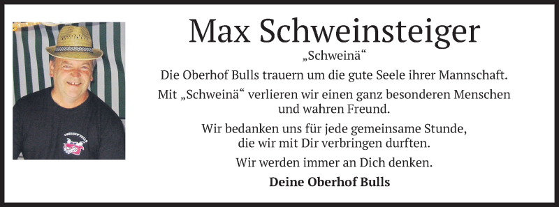  Traueranzeige für Max Schweinsteiger vom 26.01.2019 aus merkurtz
