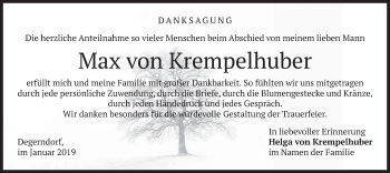 Traueranzeige von Max von Krempelhuber von merkurtz