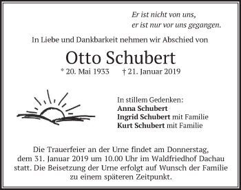Traueranzeige von Otto Schubert von merkurtz