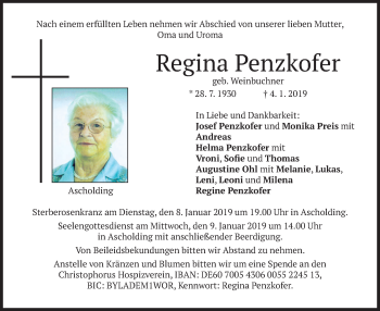 Traueranzeige von Regina Penzkofer von merkurtz