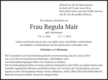 Traueranzeige von Regula Mair von merkurtz