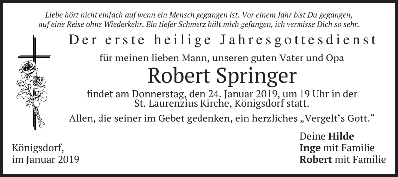  Traueranzeige für Robert Springer vom 22.01.2019 aus merkurtz