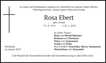 Traueranzeige von Rosa Ebert von merkurtz