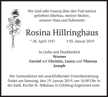 Traueranzeige von Rosina Hillringhaus