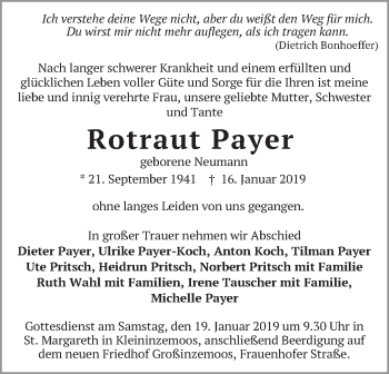 Traueranzeige von Rotraut Payer von merkurtz