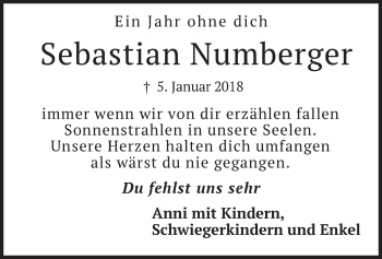 Traueranzeige von Sebastian Numberger von merkurtz