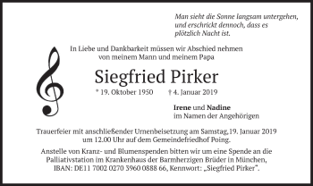 Traueranzeige von Siegfried Pirker von merkurtz