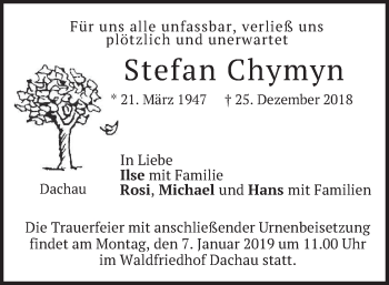 Traueranzeige von Stefan Chymyn von merkurtz