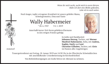 Traueranzeige von Wally Habermeier von merkurtz