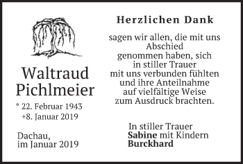 Traueranzeige von Waltraud Pichlmeier von merkurtz