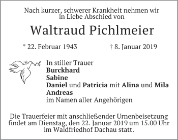 Traueranzeige von Waltraud Pichlmeier von merkurtz