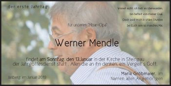 Traueranzeige von Werner Mendle von merkurtz