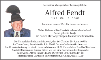 Traueranzeige von Alfred Fendt von merkurtz
