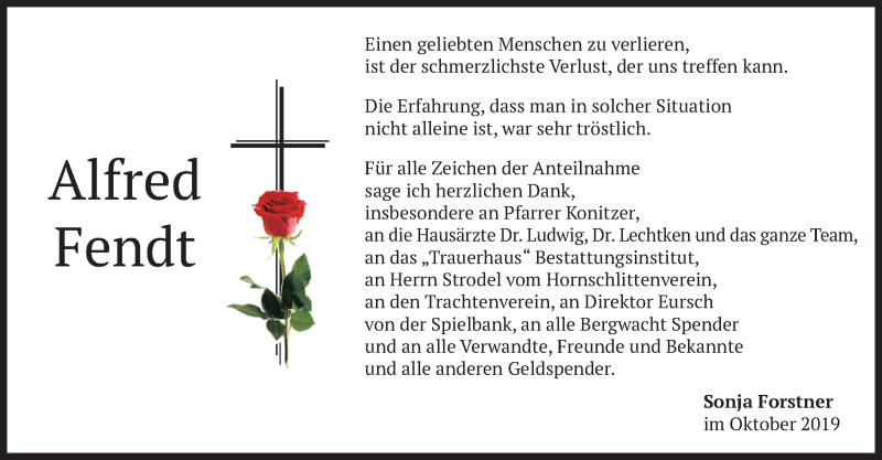  Traueranzeige für Alfred Fendt vom 26.10.2019 aus merkurtz